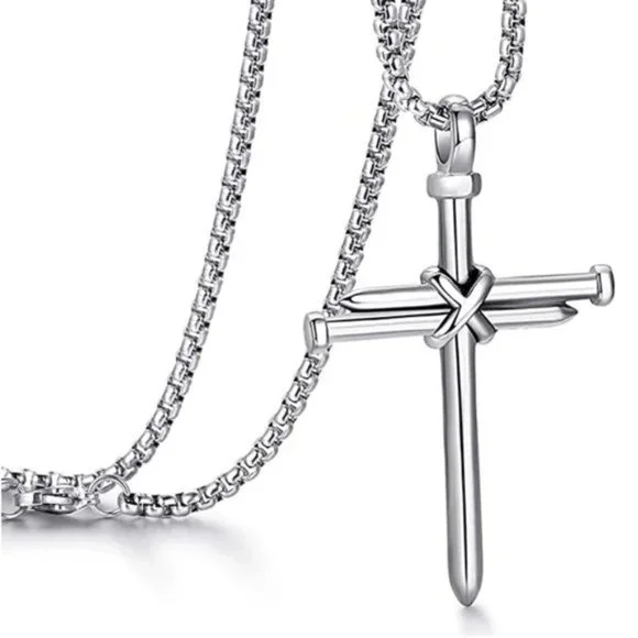 Men's Stainless Steel Cross Necklace - Picture 2 of 5